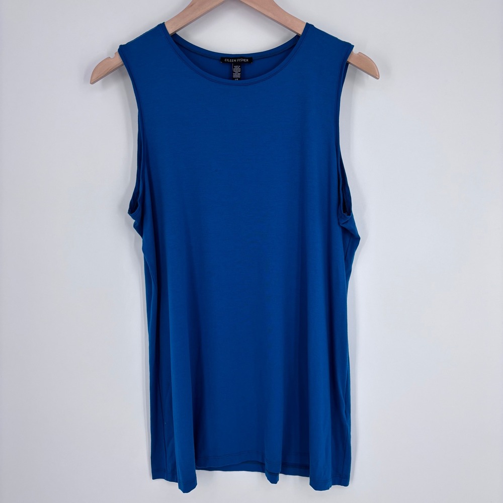 Eileen Fisher Tank Top Womens Large Blue Tencel Lyocell Stretch Basic Minimalist